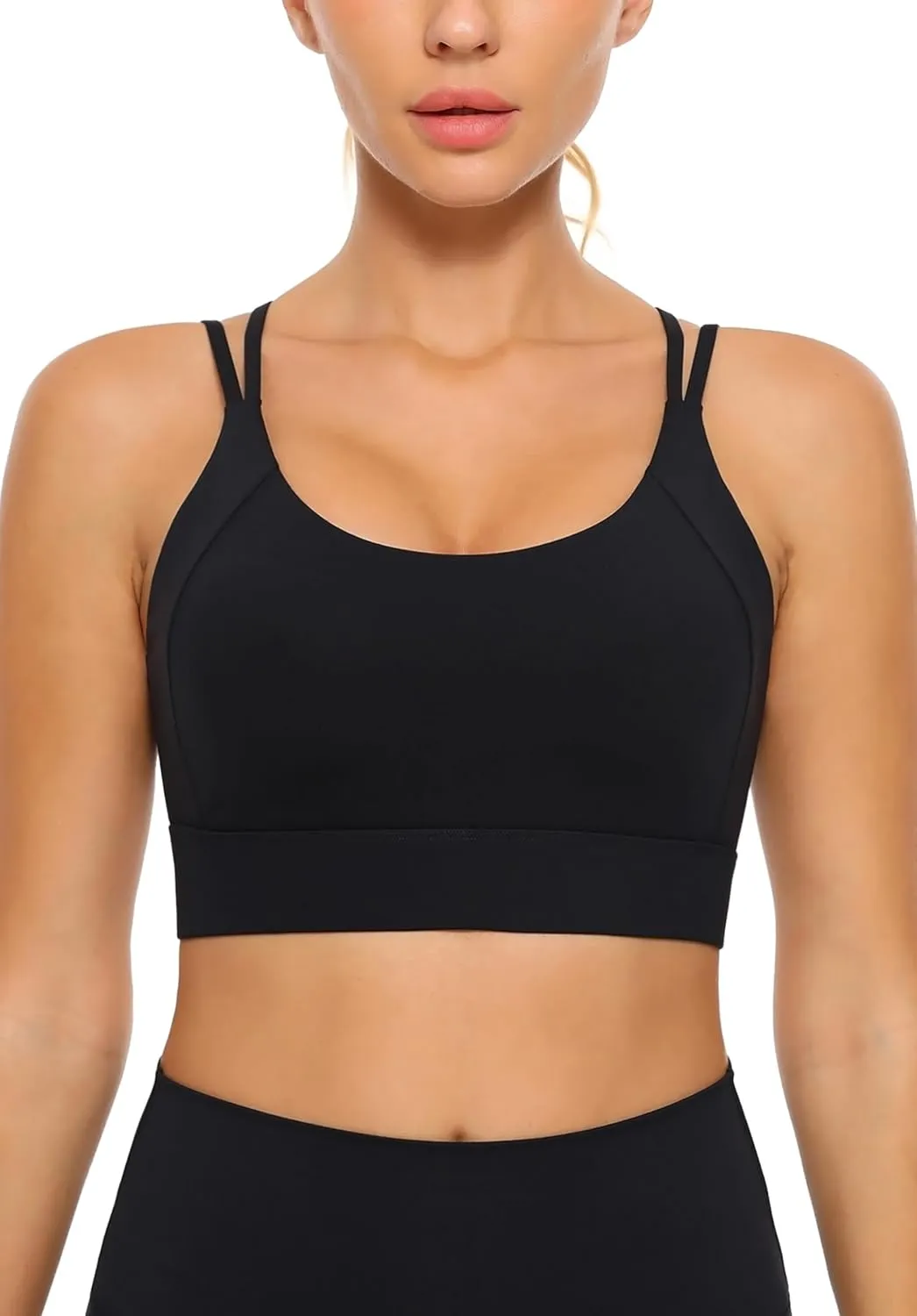 Womens Sports Bras Strap Yoga Tops for Fitness Soft Wear Hollow Cross Line Back Padded YOYB0003R
