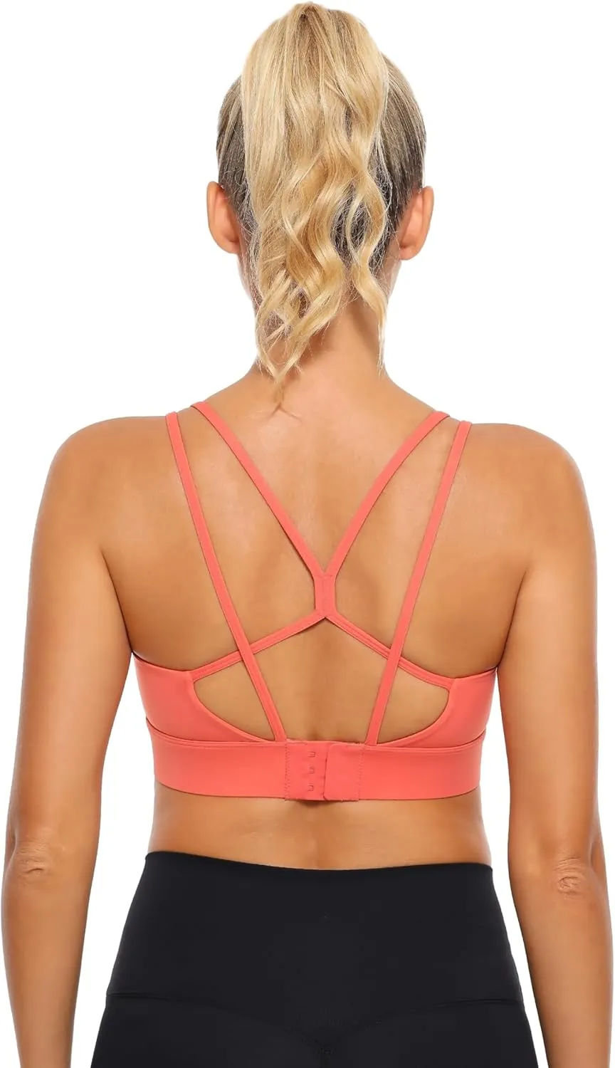 Womens Sports Bras Strap Yoga Tops for Fitness Soft Wear Hollow Cross Line Back Padded YOYB0003R