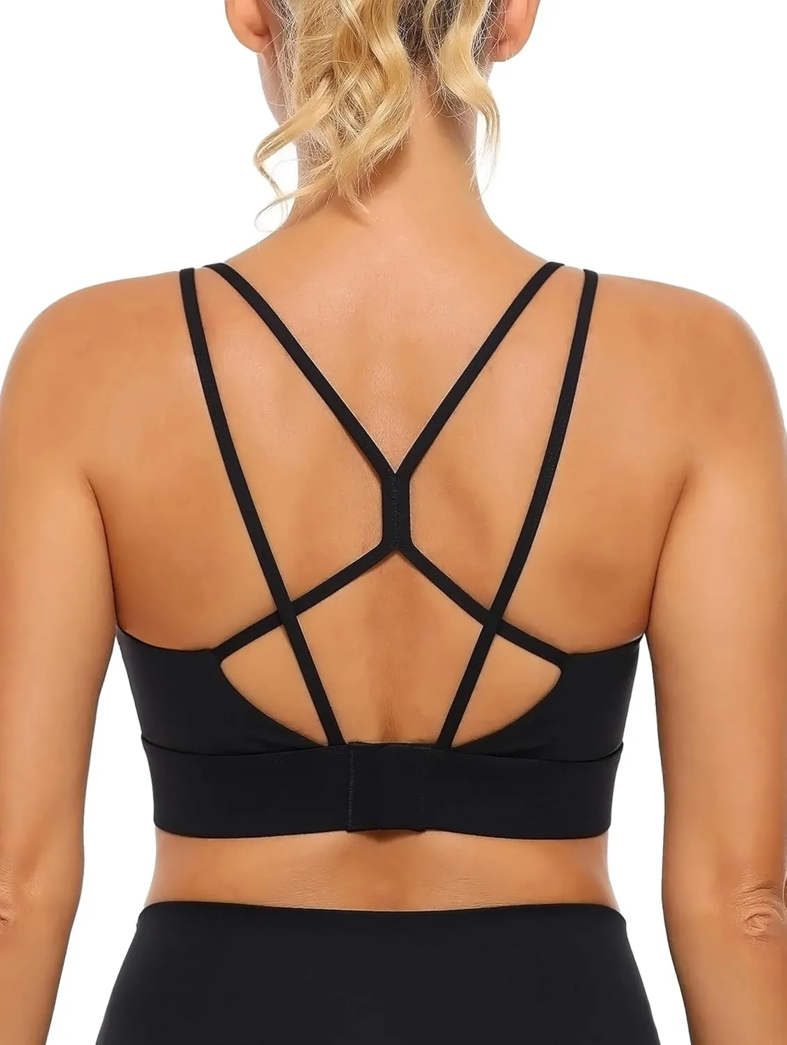 Womens Sports Bras Strap Yoga Tops for Fitness Soft Wear Hollow Cross Line Back Padded YOYB0003R