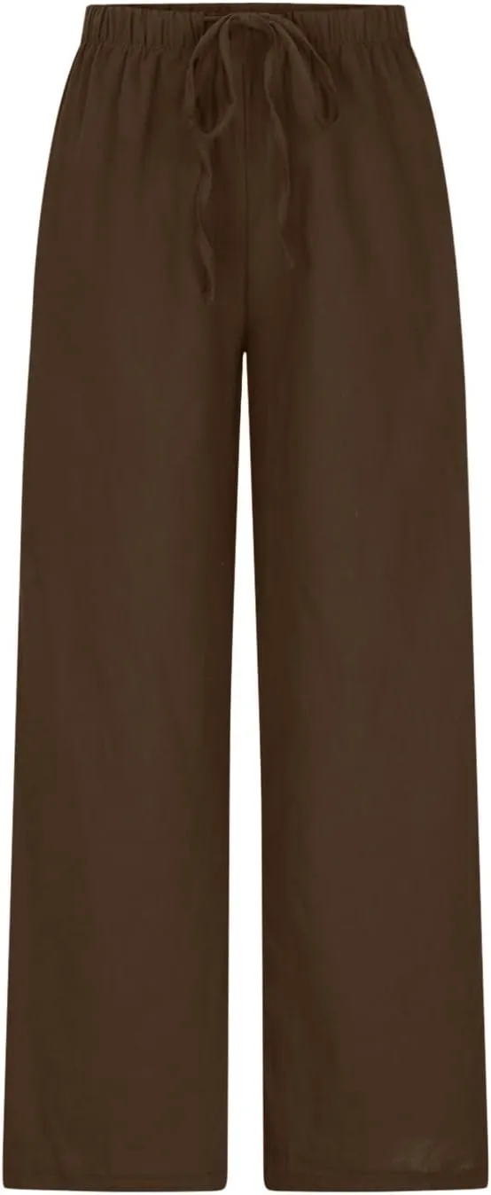 Women's Summer Drawstring High Waist Wide Leg Pants Loose Breathable Soft Comfy Trouser Cotton Linen Palazzo Pants