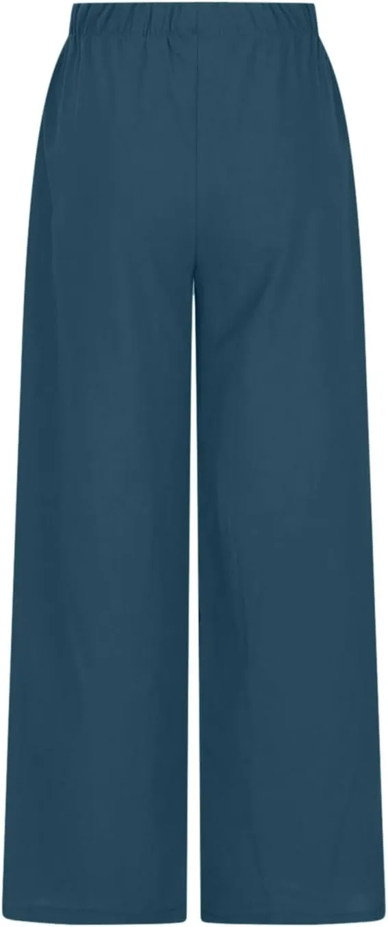 Women's Summer Drawstring High Waist Wide Leg Pants Loose Breathable Soft Comfy Trouser Cotton Linen Palazzo Pants