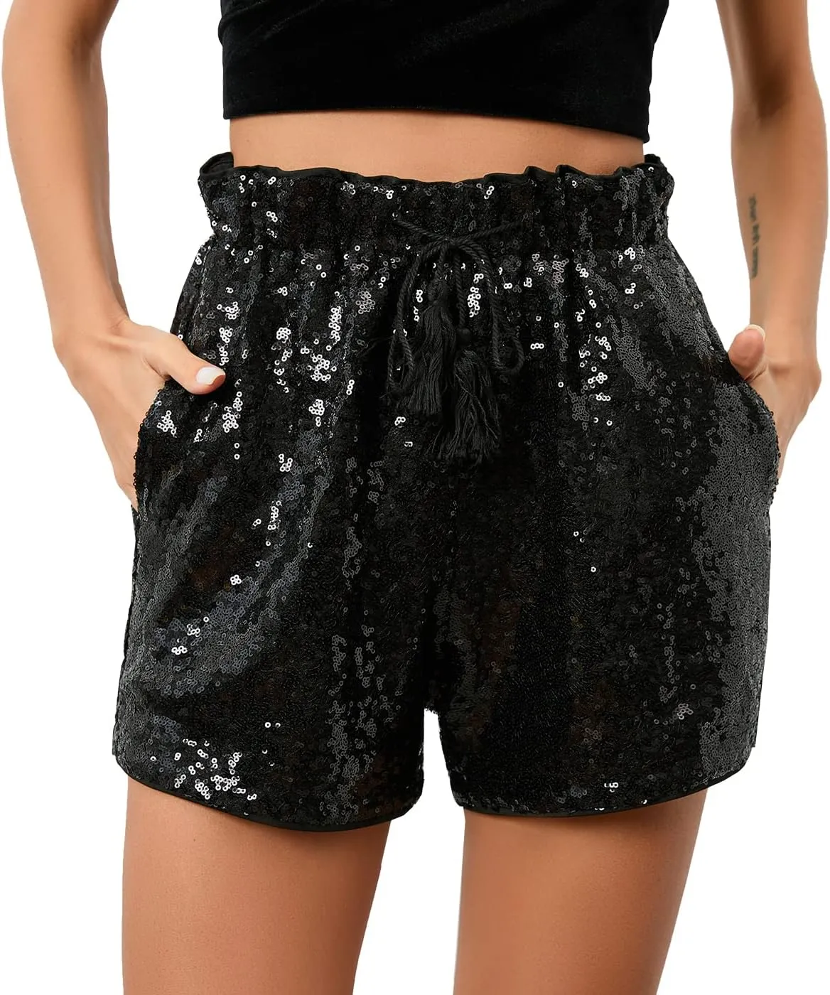Women's Summer Sequins Shorts High Waist Casual Loose A Line Hot Pants Sparkly Clubwear Night-Out Skorts