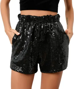 Women's Summer Sequins Shorts High Waist Casual Loose A Line Hot Pants Sparkly Clubwear Night-Out Skorts