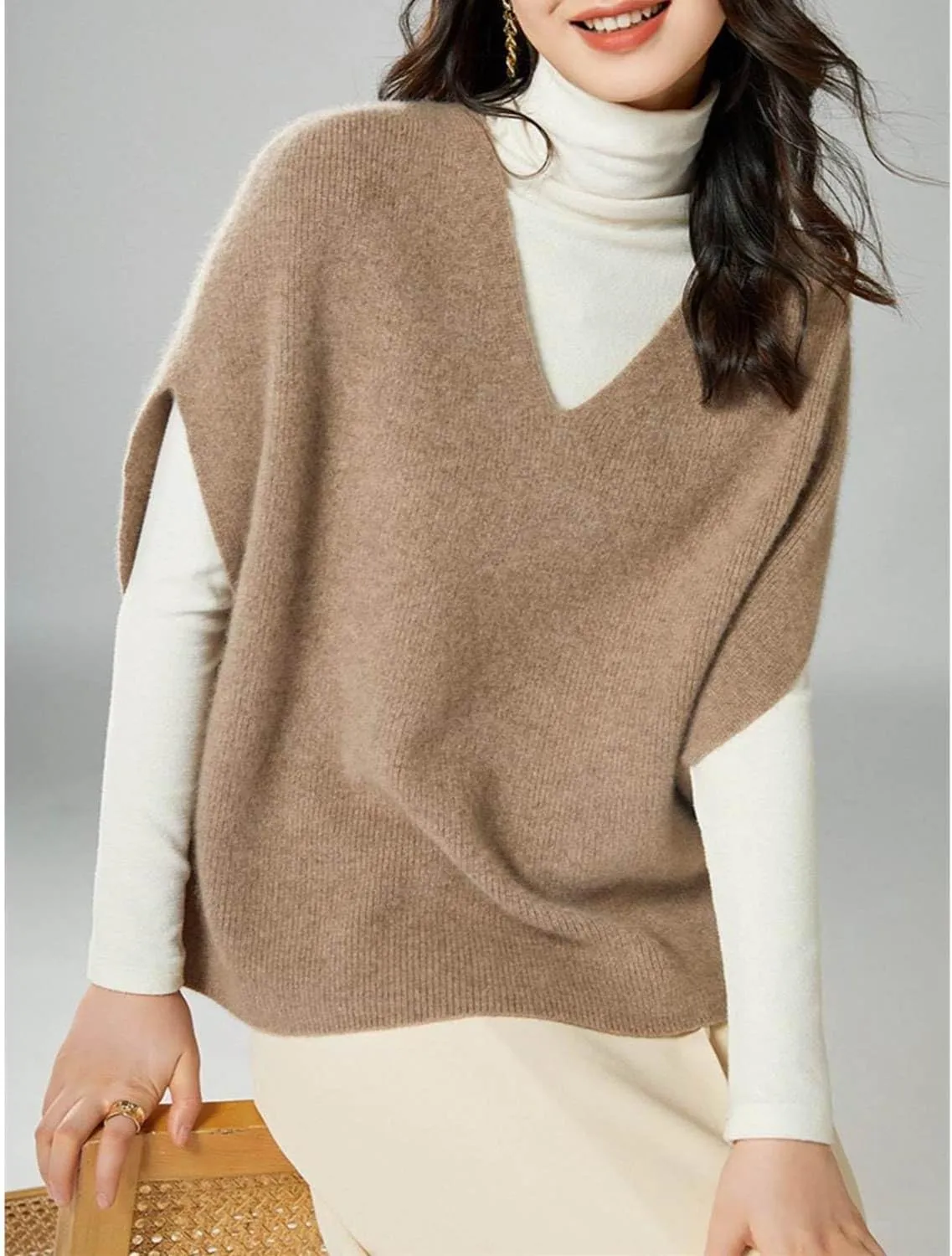 Women's Sweater Vest 100% Merino Wool Lightweight Sleeveless Pullover V-Neck Knit Basic Vest Short Tops