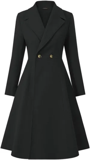 Women's Swing Double Breasted Coat Wool Blends Trench Jacket Long Sleeve Lapel Collar Winter Long Overcoat