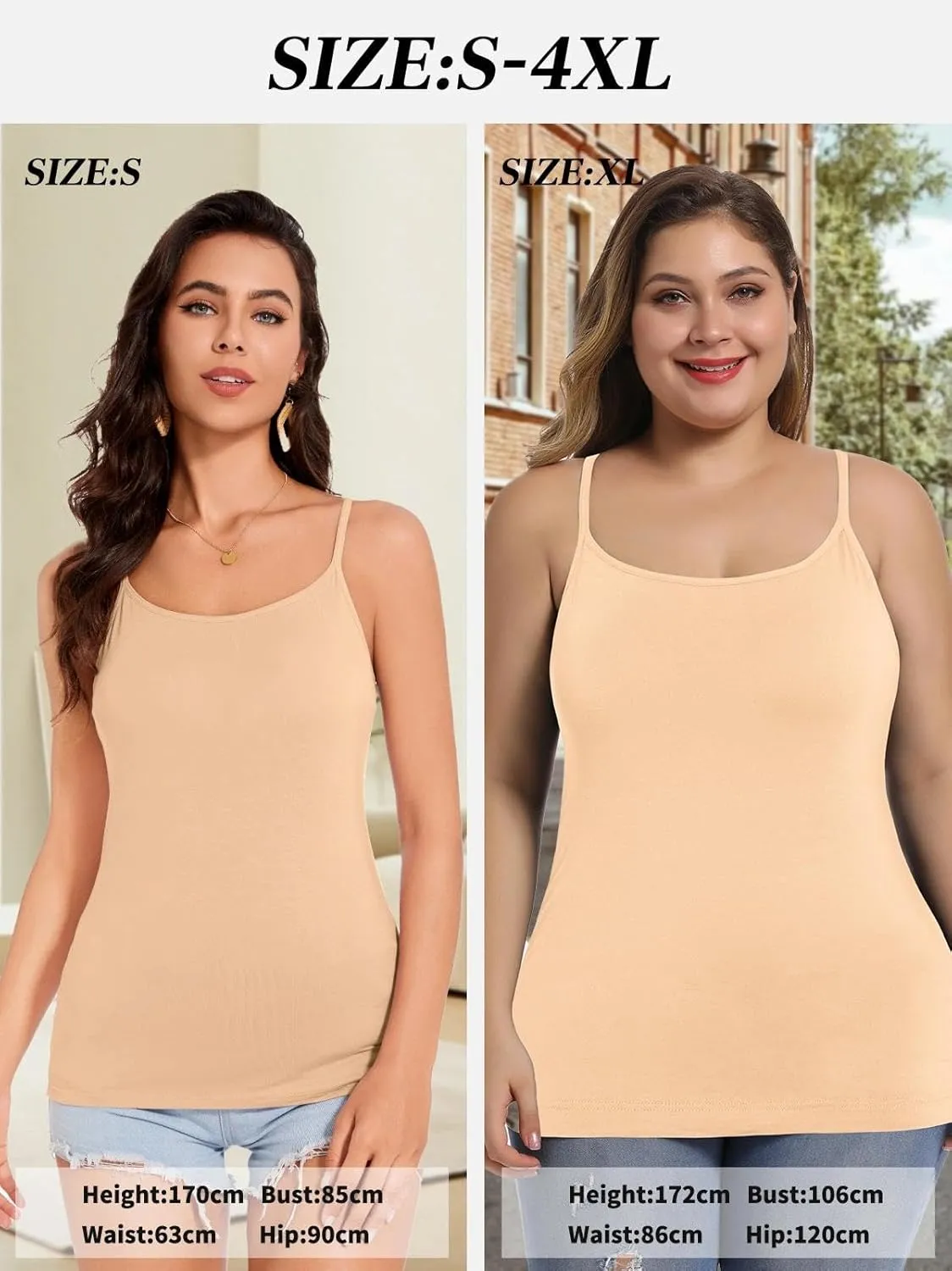 Womens Tank Tops Adjustable Strap Camisole with Built in Padded Bra Vest Sleeveless Layer Top 1/2/3 Packs