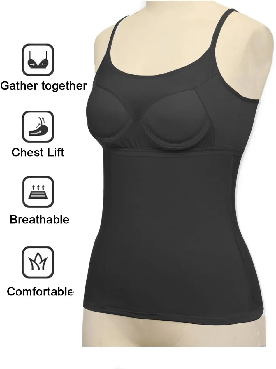 Womens Tank Tops Adjustable Strap Camisole with Built in Padded Bra Vest Sleeveless Layer Top 1/2/3 Packs