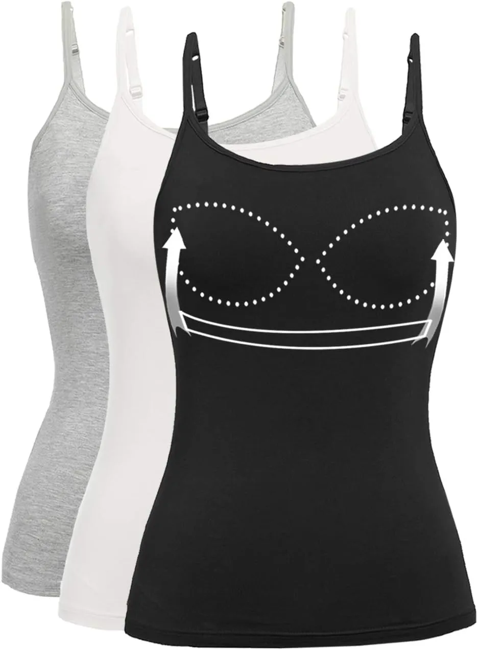 Womens Tank Tops Adjustable Strap Camisole with Built in Padded Bra Vest Sleeveless Layer Top 1/2/3 Packs