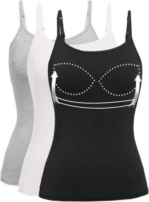 Womens Tank Tops Adjustable Strap Camisole with Built in Padded Bra Vest Sleeveless Layer Top 1/2/3 Packs