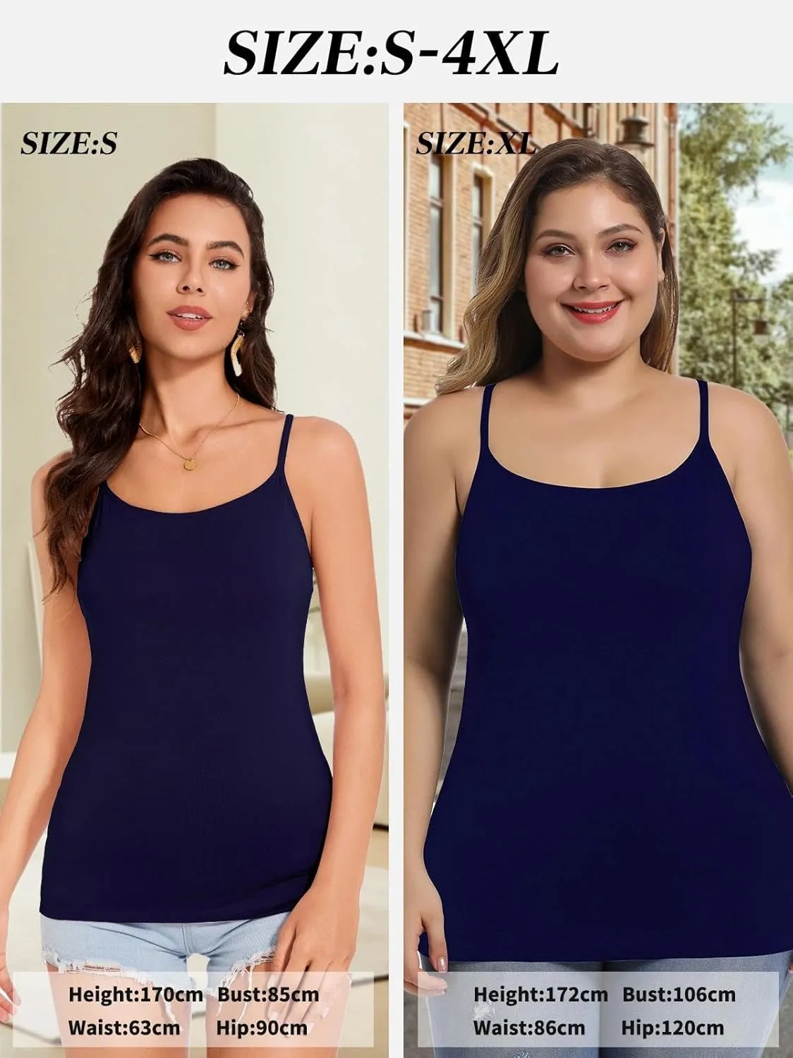 Womens Tank Tops Adjustable Strap Camisole with Built in Padded Bra Vest Sleeveless Layer Top 1/2/3 Packs