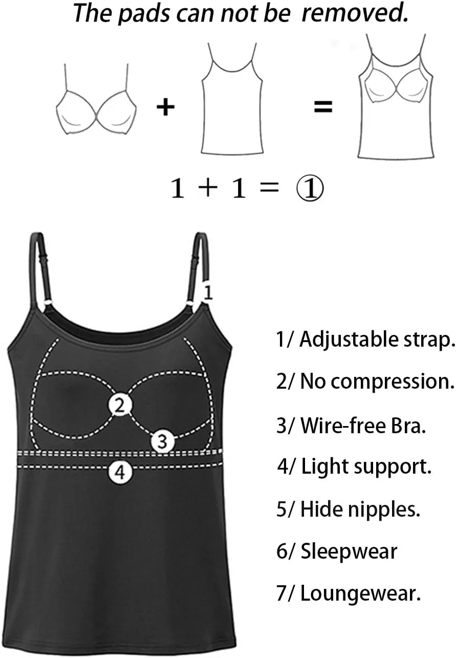 Womens Tank Tops Adjustable Strap Camisole with Built in Padded Bra Vest Sleeveless Layer Top 1/2/3 Packs
