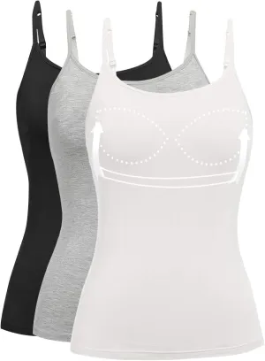Womens Tank Tops Adjustable Strap Camisole with Built in Padded Bra Vest Sleeveless Layer Top 1/2/3 Packs
