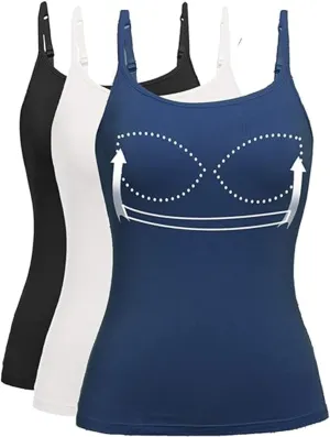 Womens Tank Tops Adjustable Strap Camisole with Built in Padded Bra Vest Sleeveless Layer Top 1/2/3 Packs