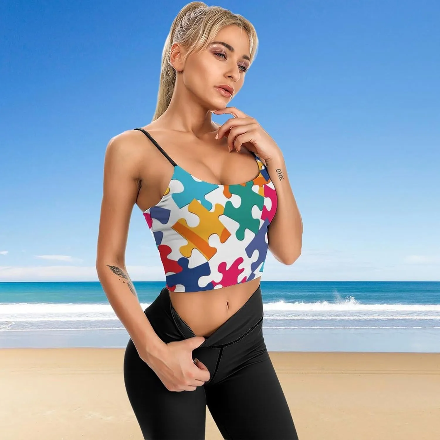 Womens Tank Tops, Summer Trendy Causal Fit Casual Tank Tunic Blouse Colour Jigsaw Printed Camisole