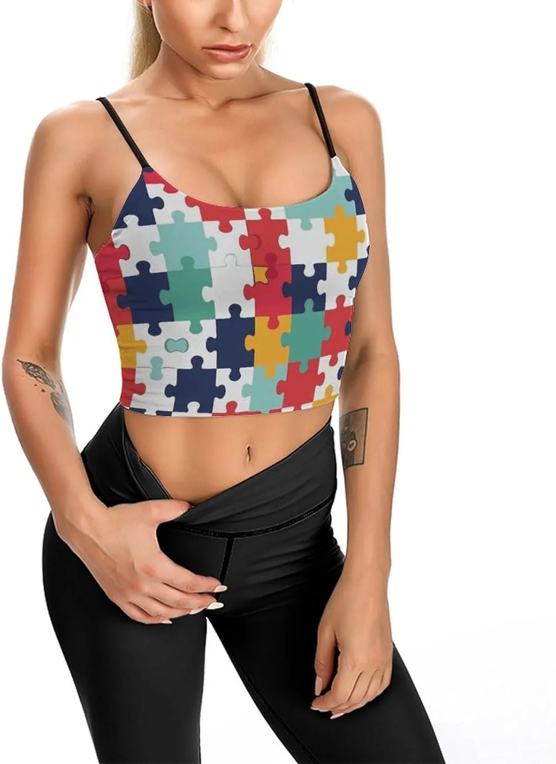 Womens Tank Tops, Summer Trendy Causal Fit Casual Tank Tunic Blouse Colour Jigsaw Printed Camisole