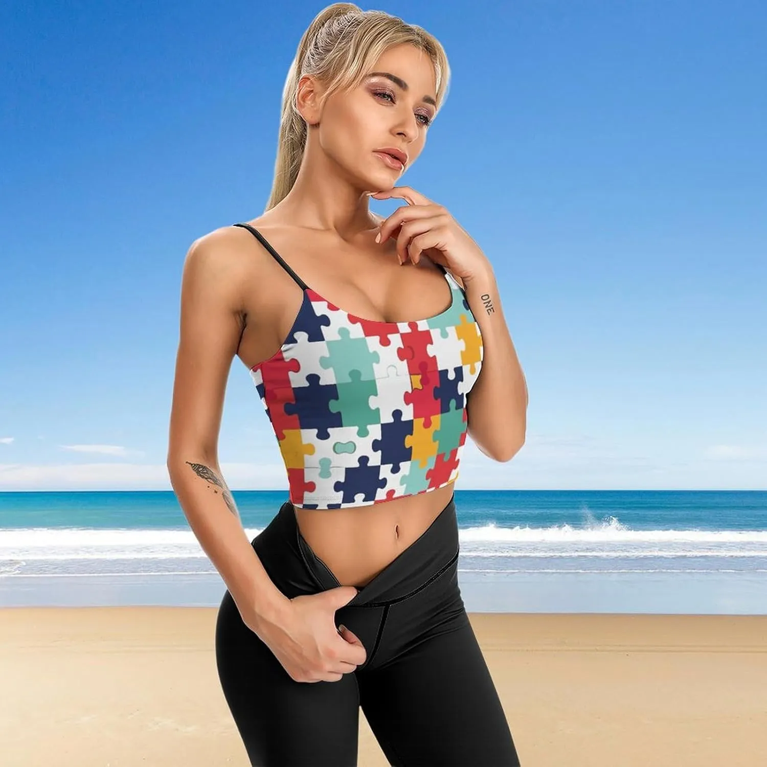 Womens Tank Tops, Summer Trendy Causal Fit Casual Tank Tunic Blouse Colour Jigsaw Printed Camisole