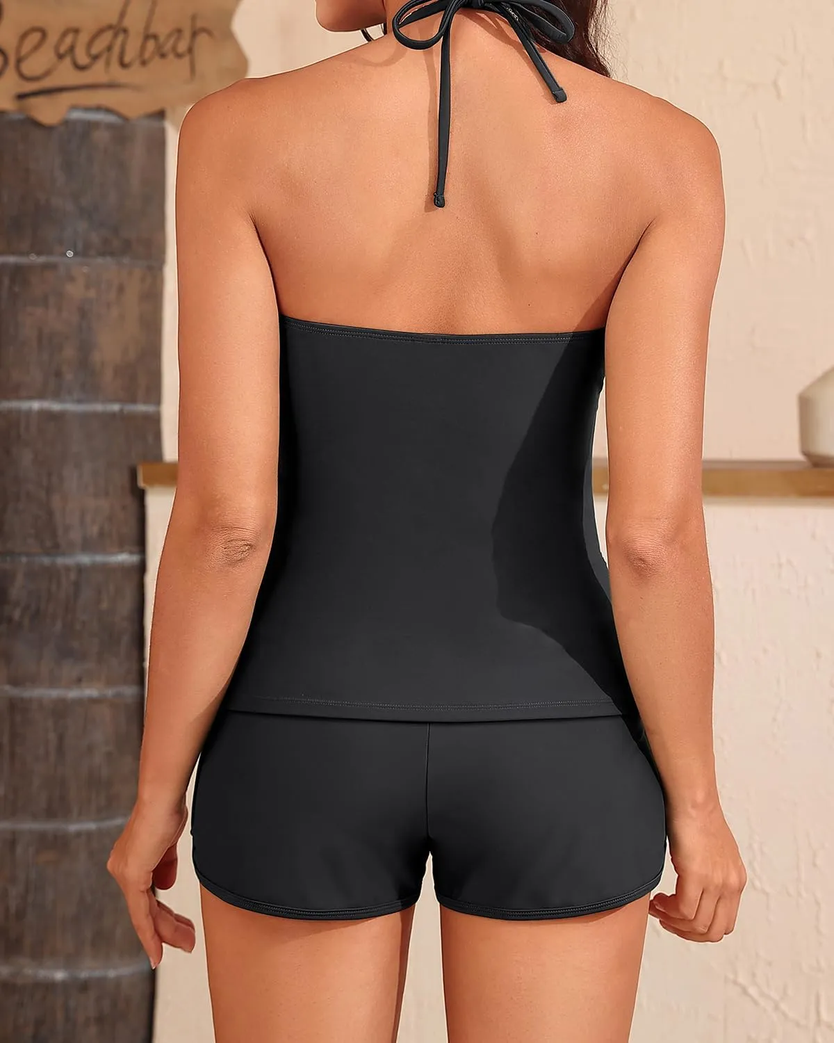 Women's Tankini Swimsuit with Shorts - Halter Two Piece Swimsuit 2025 Tummy Control Bathing Suit with Pockets
