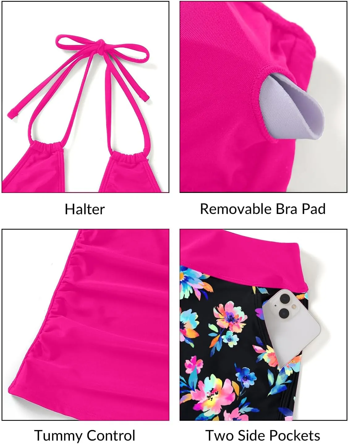 Women's Tankini Swimsuit with Shorts - Halter Two Piece Swimsuit 2025 Tummy Control Bathing Suit with Pockets