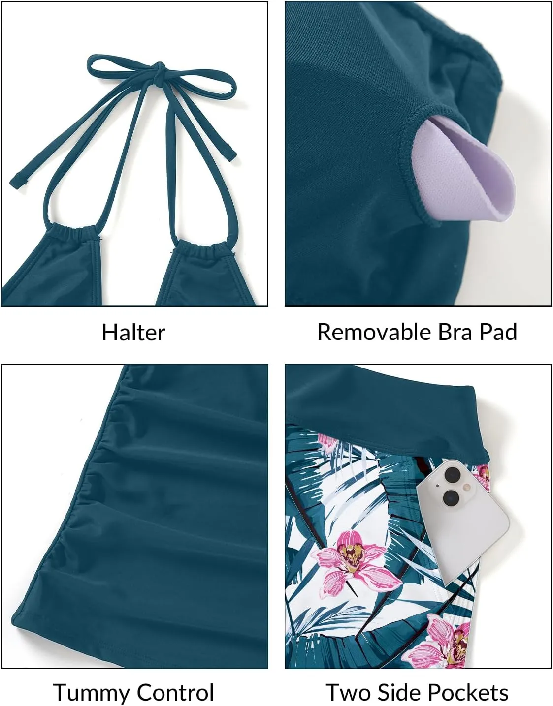Women's Tankini Swimsuit with Shorts - Halter Two Piece Swimsuit 2025 Tummy Control Bathing Suit with Pockets