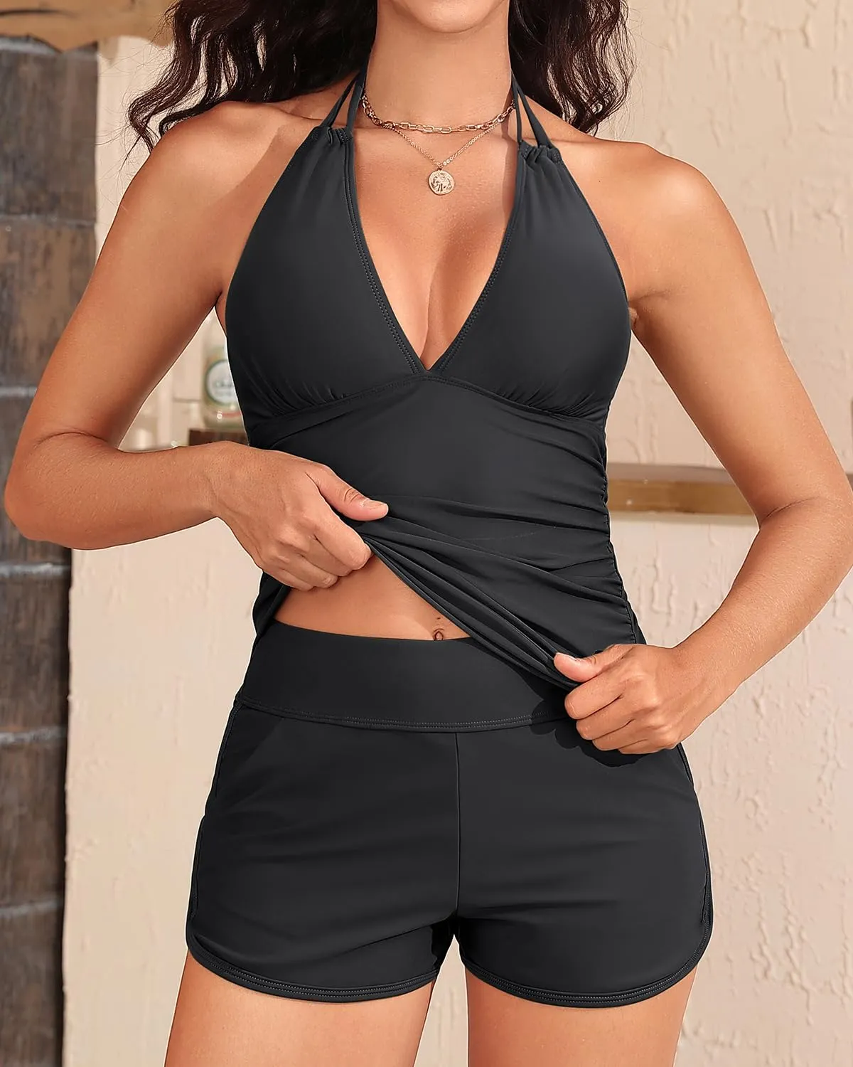 Women's Tankini Swimsuit with Shorts - Halter Two Piece Swimsuit 2025 Tummy Control Bathing Suit with Pockets
