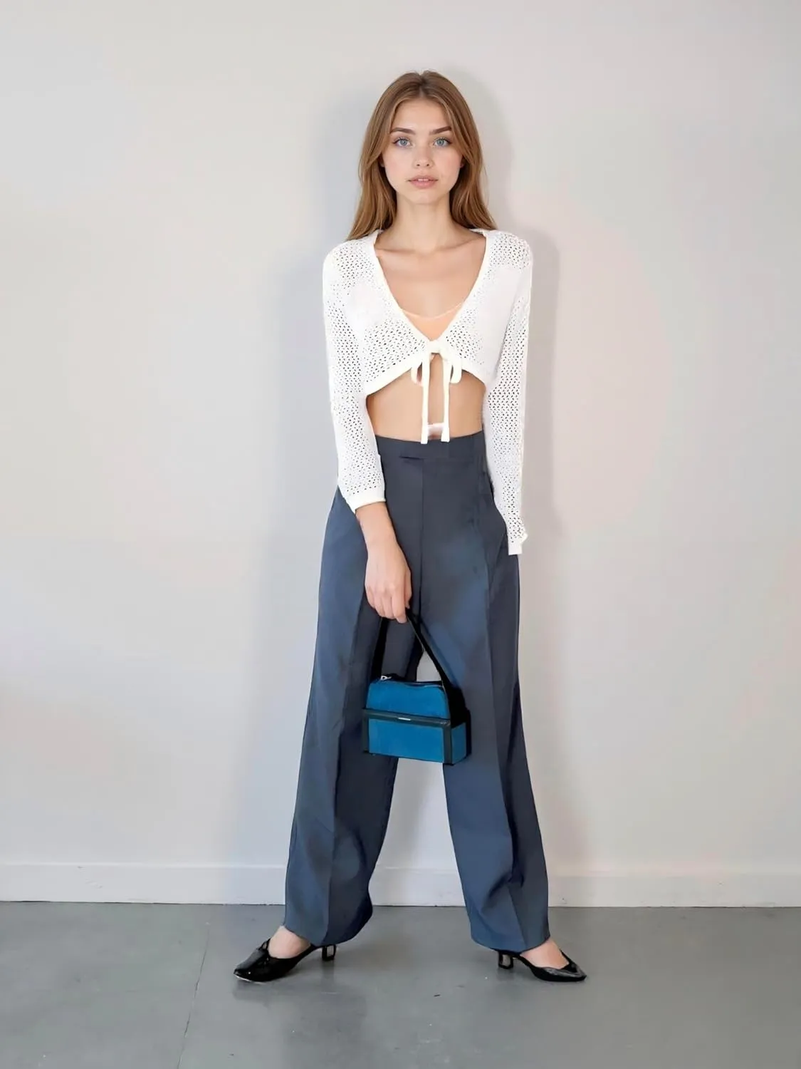 Women's Tie Front Crop Tops Long Sleeve Knit Crochet Cardigan Lightweight Shrug Sweaters Summer Hollow Out Cover Up