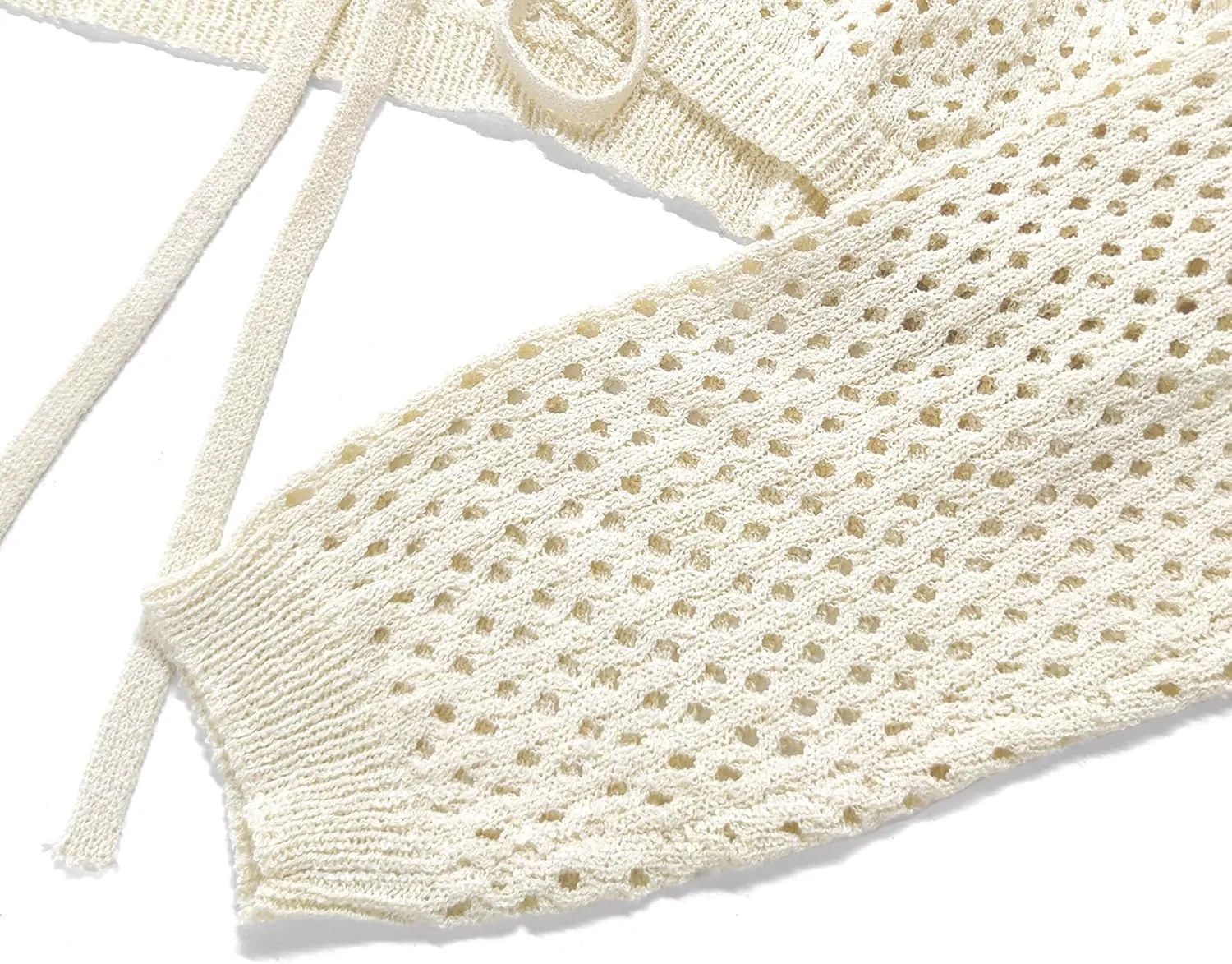 Women's Tie Front Crop Tops Long Sleeve Knit Crochet Cardigan Lightweight Shrug Sweaters Summer Hollow Out Cover Up
