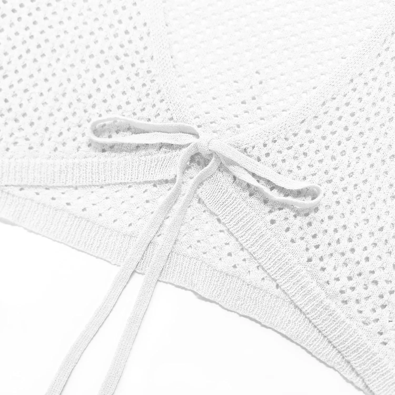 Women's Tie Front Crop Tops Long Sleeve Knit Crochet Cardigan Lightweight Shrug Sweaters Summer Hollow Out Cover Up