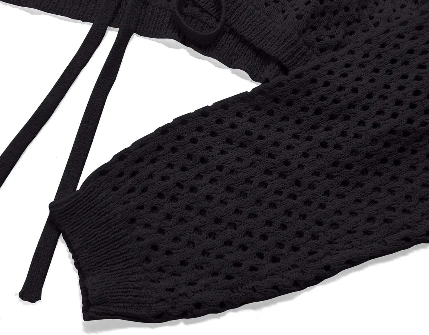 Women's Tie Front Crop Tops Long Sleeve Knit Crochet Cardigan Lightweight Shrug Sweaters Summer Hollow Out Cover Up