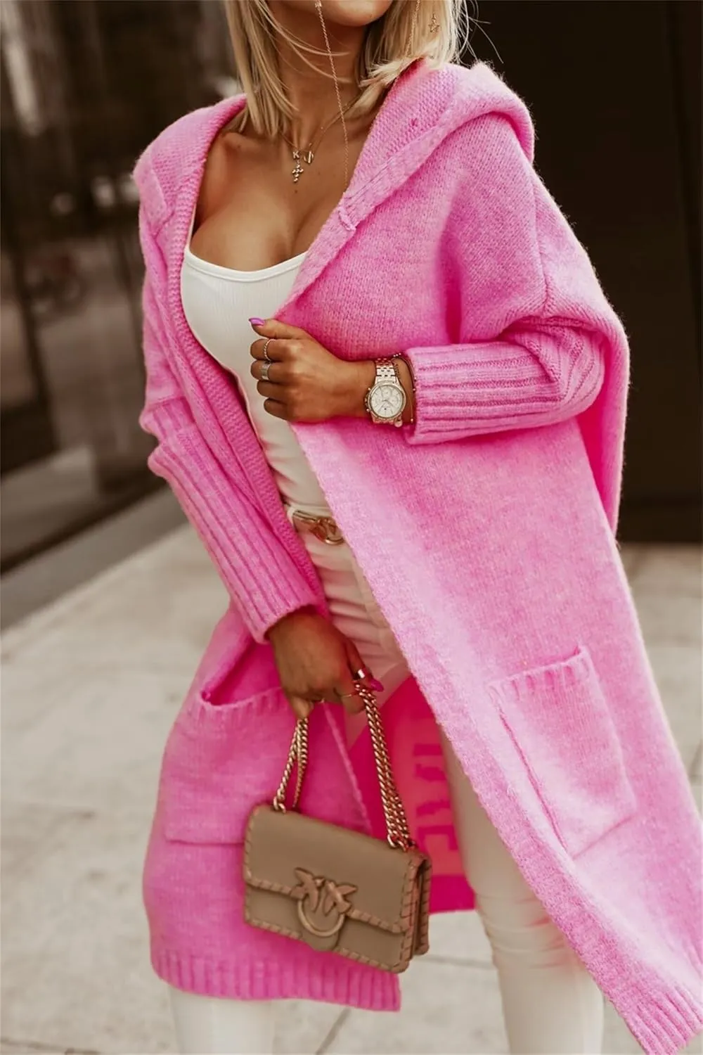 Womens Trendy Cardigan Winter 2023 Plus Size Open Front Long Sleeve Casual Chunky Knit Outerwear with Pockets