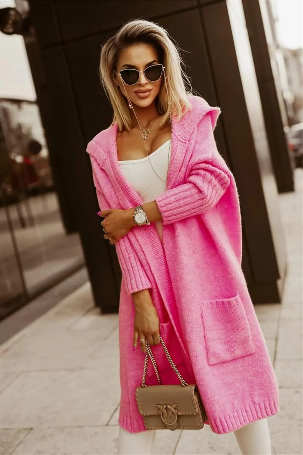 Womens Trendy Cardigan Winter 2023 Plus Size Open Front Long Sleeve Casual Chunky Knit Outerwear with Pockets