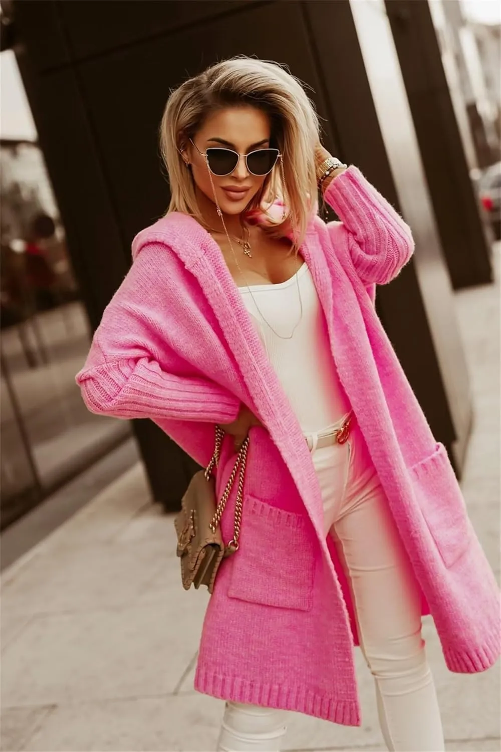 Womens Trendy Cardigan Winter 2023 Plus Size Open Front Long Sleeve Casual Chunky Knit Outerwear with Pockets
