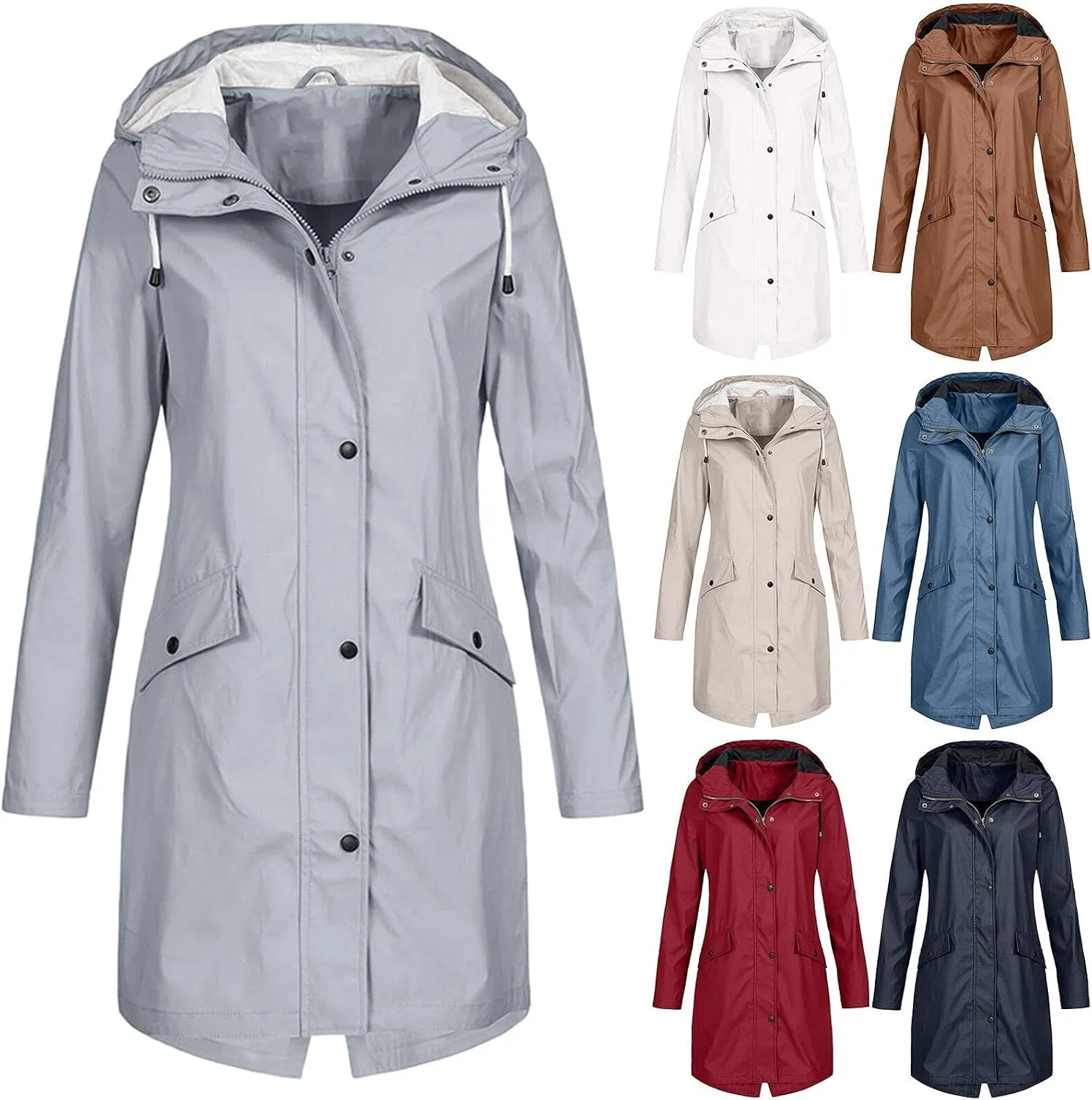 Women's Waterproof Rain Jacket Lightweight Windbreaker Jacket Outdoor Trench Coat Packable Rain Coat with Hood