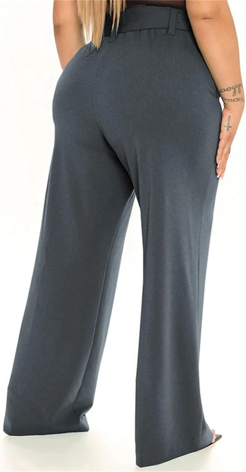 Women's Wide Leg Pants with Pockets High Waist Adjustable Knot Loose Casual Trousers Business Work Comfy Soft Pants