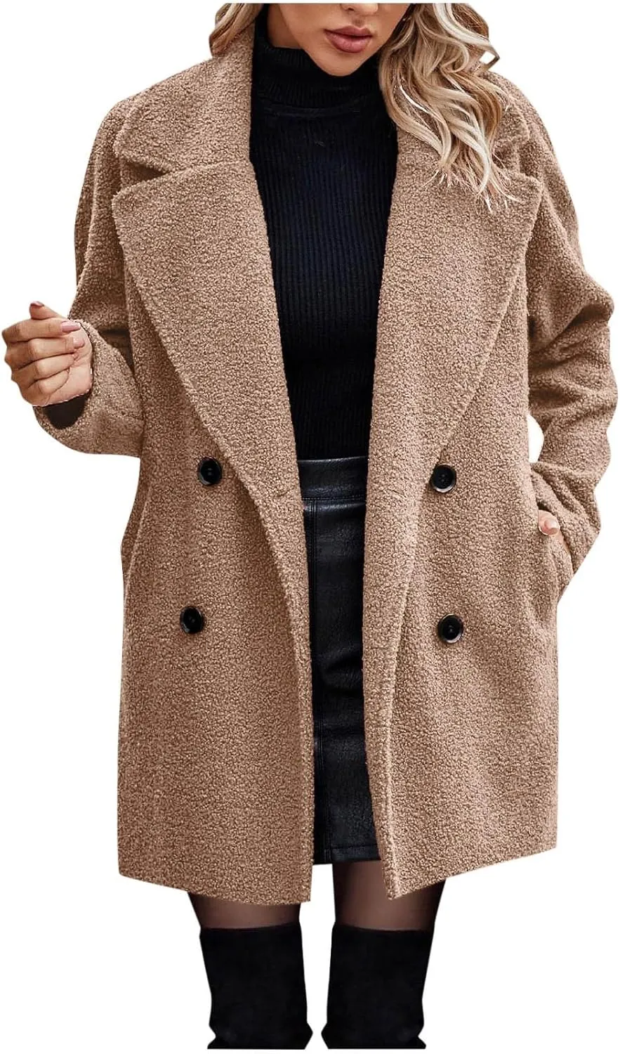 Women's Winter Sherpa Fuzzy Fleece Coats Trendy Oversized Faux Fur Long Jackets Warm Outerwear with Pockets 2024