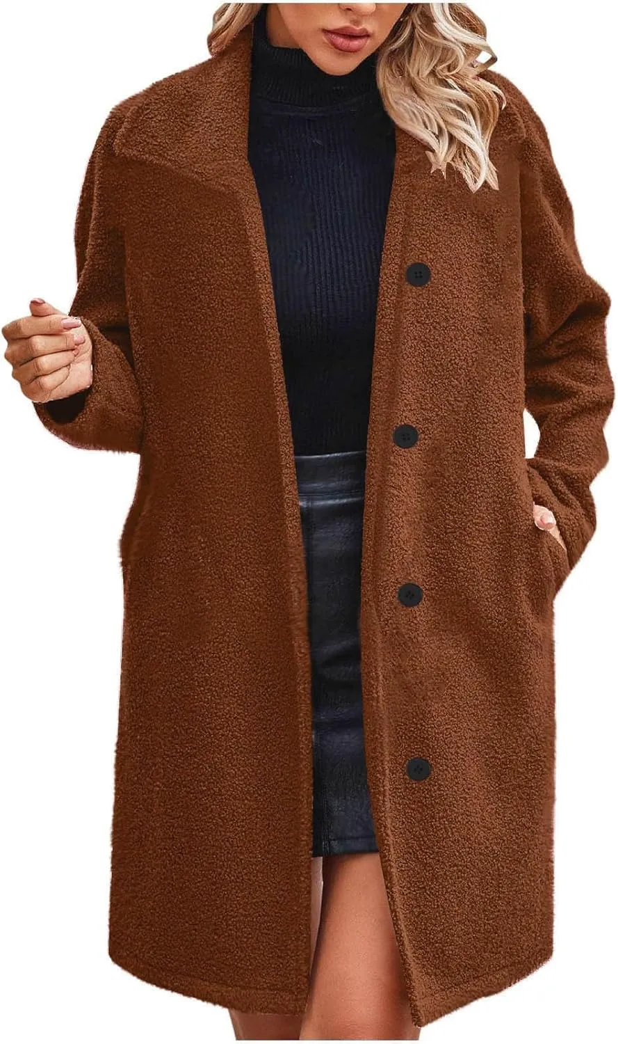 Women's Winter Sherpa Fuzzy Fleece Coats Trendy Oversized Faux Fur Long Jackets Warm Outerwear with Pockets 2024