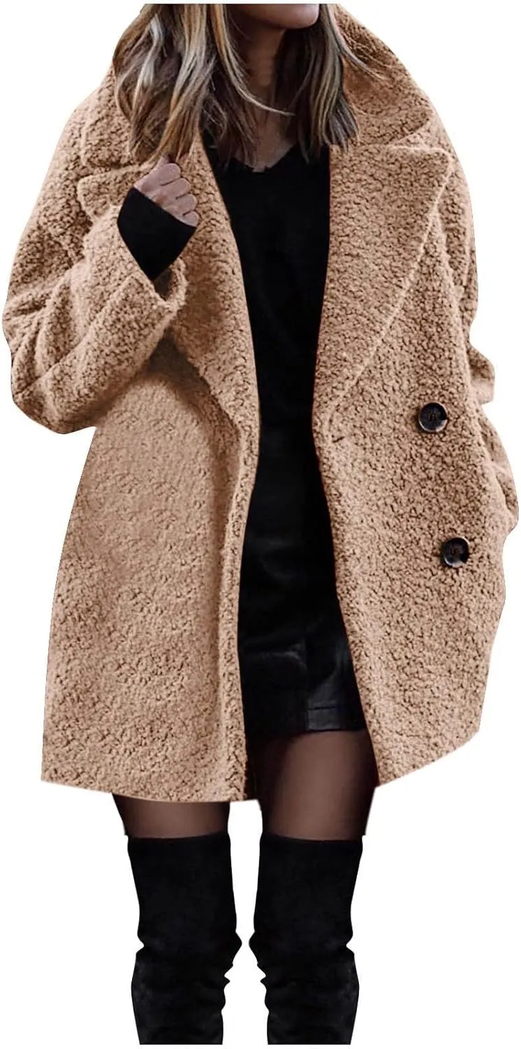 Women's Winter Sherpa Fuzzy Fleece Coats Trendy Oversized Faux Fur Long Jackets Warm Outerwear with Pockets 2024