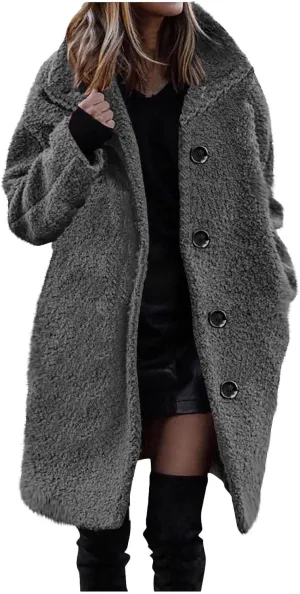 Women's Winter Sherpa Fuzzy Fleece Coats Trendy Oversized Faux Fur Long Jackets Warm Outerwear with Pockets 2024