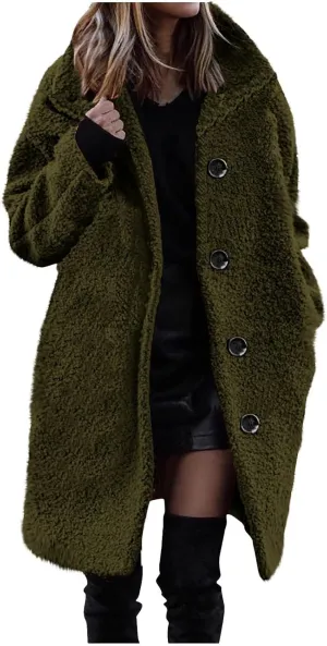 Women's Winter Sherpa Fuzzy Fleece Coats Trendy Oversized Faux Fur Long Jackets Warm Outerwear with Pockets 2024