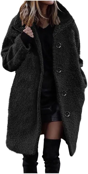 Women's Winter Sherpa Fuzzy Fleece Coats Trendy Oversized Faux Fur Long Jackets Warm Outerwear with Pockets 2024
