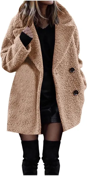 Women's Winter Sherpa Fuzzy Fleece Coats Trendy Oversized Faux Fur Long Jackets Warm Outerwear with Pockets 2024