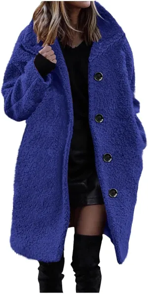Women's Winter Sherpa Fuzzy Fleece Coats Trendy Oversized Faux Fur Long Jackets Warm Outerwear with Pockets 2024