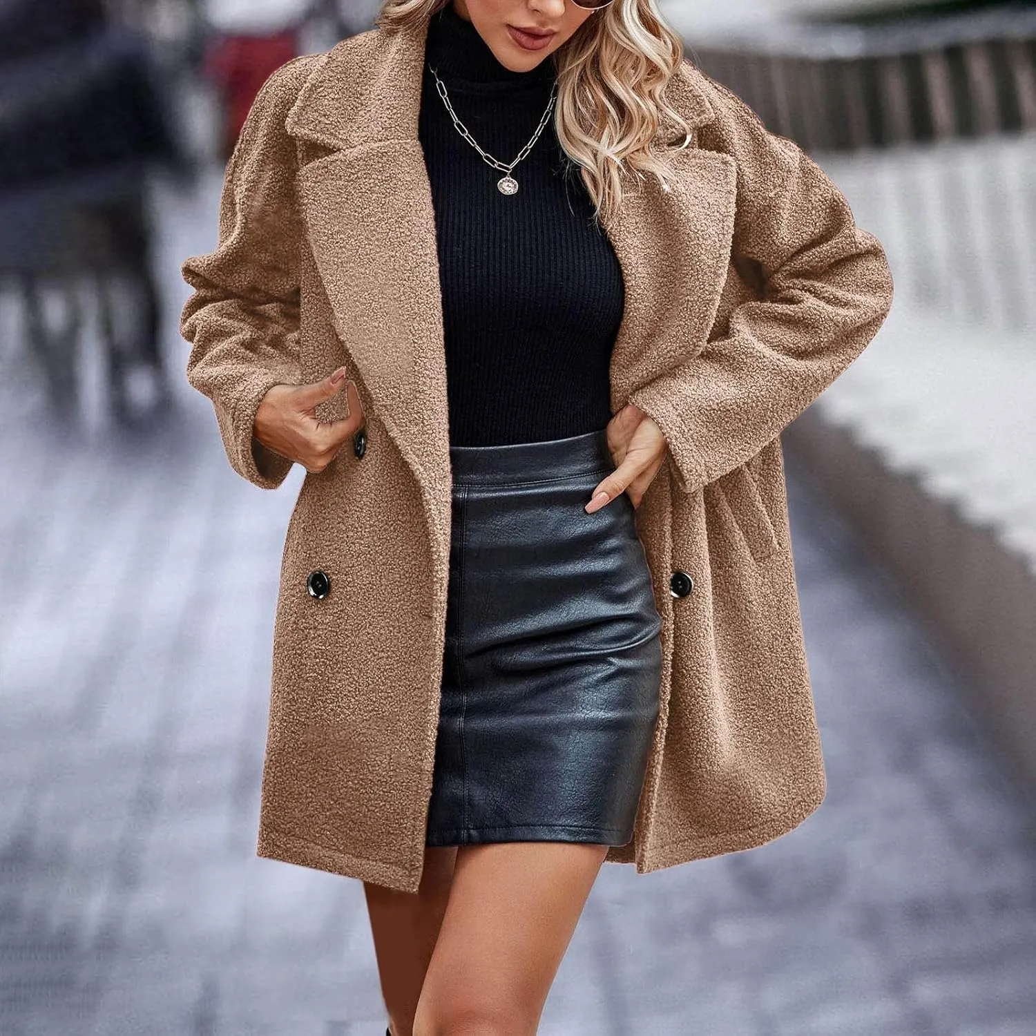 Women's Winter Sherpa Fuzzy Fleece Coats Trendy Oversized Faux Fur Long Jackets Warm Outerwear with Pockets 2024