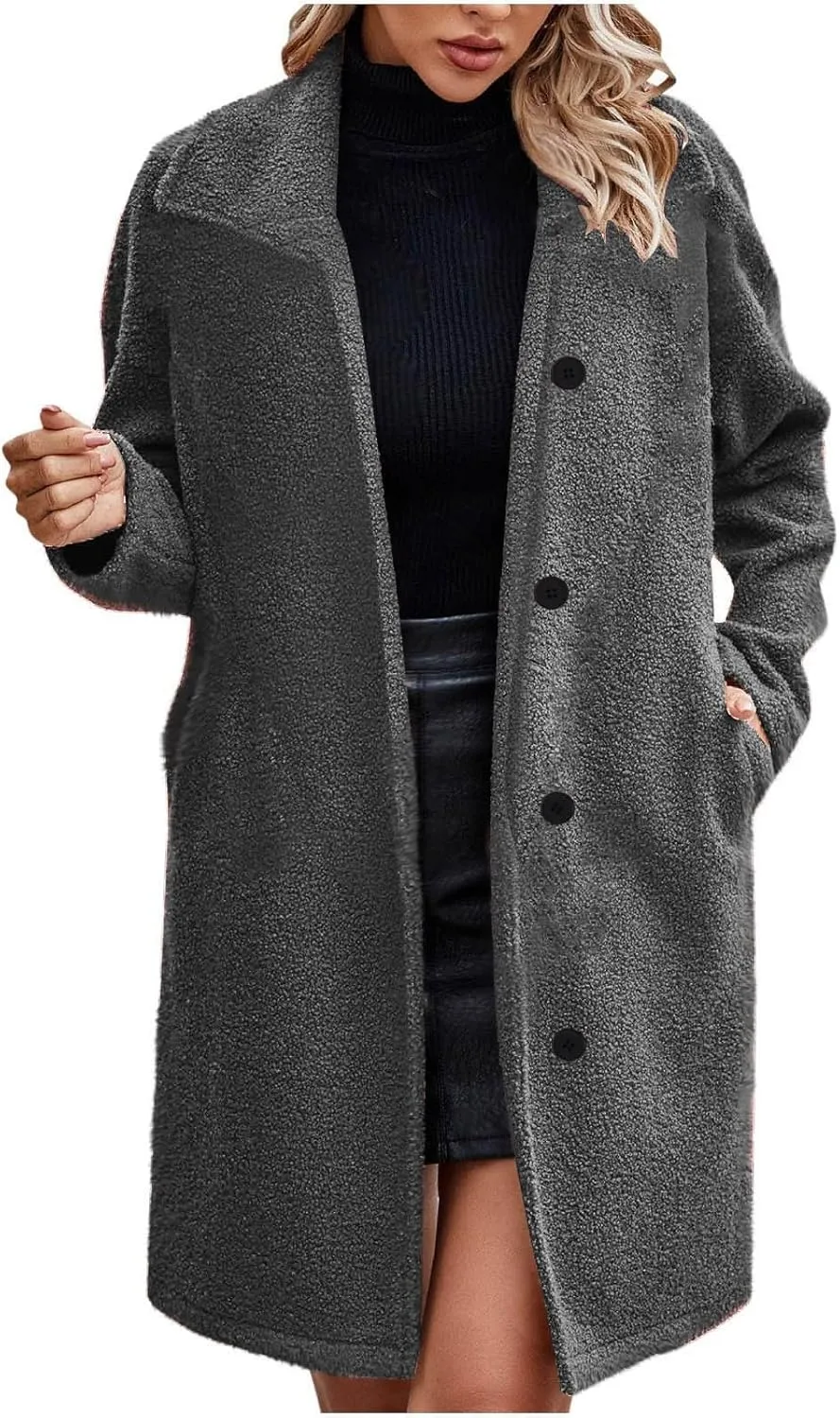 Women's Winter Sherpa Fuzzy Fleece Coats Trendy Oversized Faux Fur Long Jackets Warm Outerwear with Pockets 2024