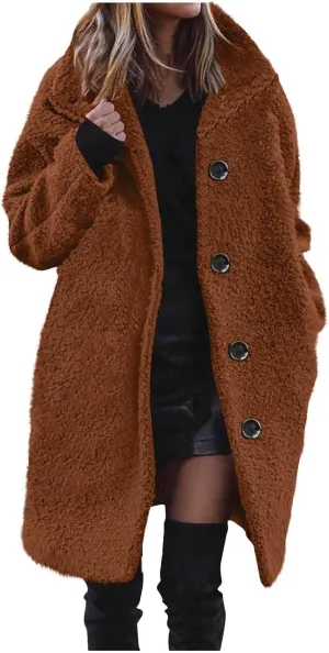 Women's Winter Sherpa Fuzzy Fleece Coats Trendy Oversized Faux Fur Long Jackets Warm Outerwear with Pockets 2024