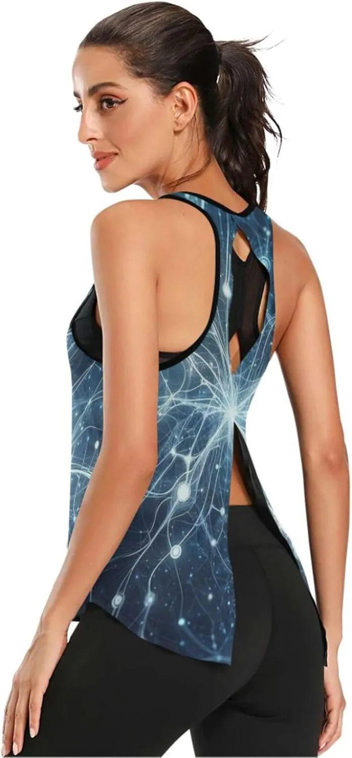 Women's Workout Tank Top Abstract-Neurons Sleeveless Sport Gym Top Athletic Yoga Tank Top