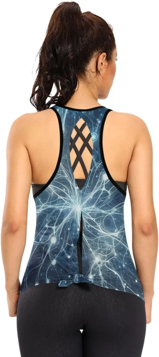 Women's Workout Tank Top Abstract-Neurons Sleeveless Sport Gym Top Athletic Yoga Tank Top