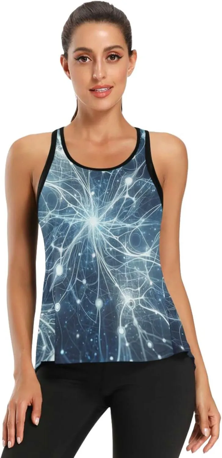 Women's Workout Tank Top Abstract-Neurons Sleeveless Sport Gym Top Athletic Yoga Tank Top