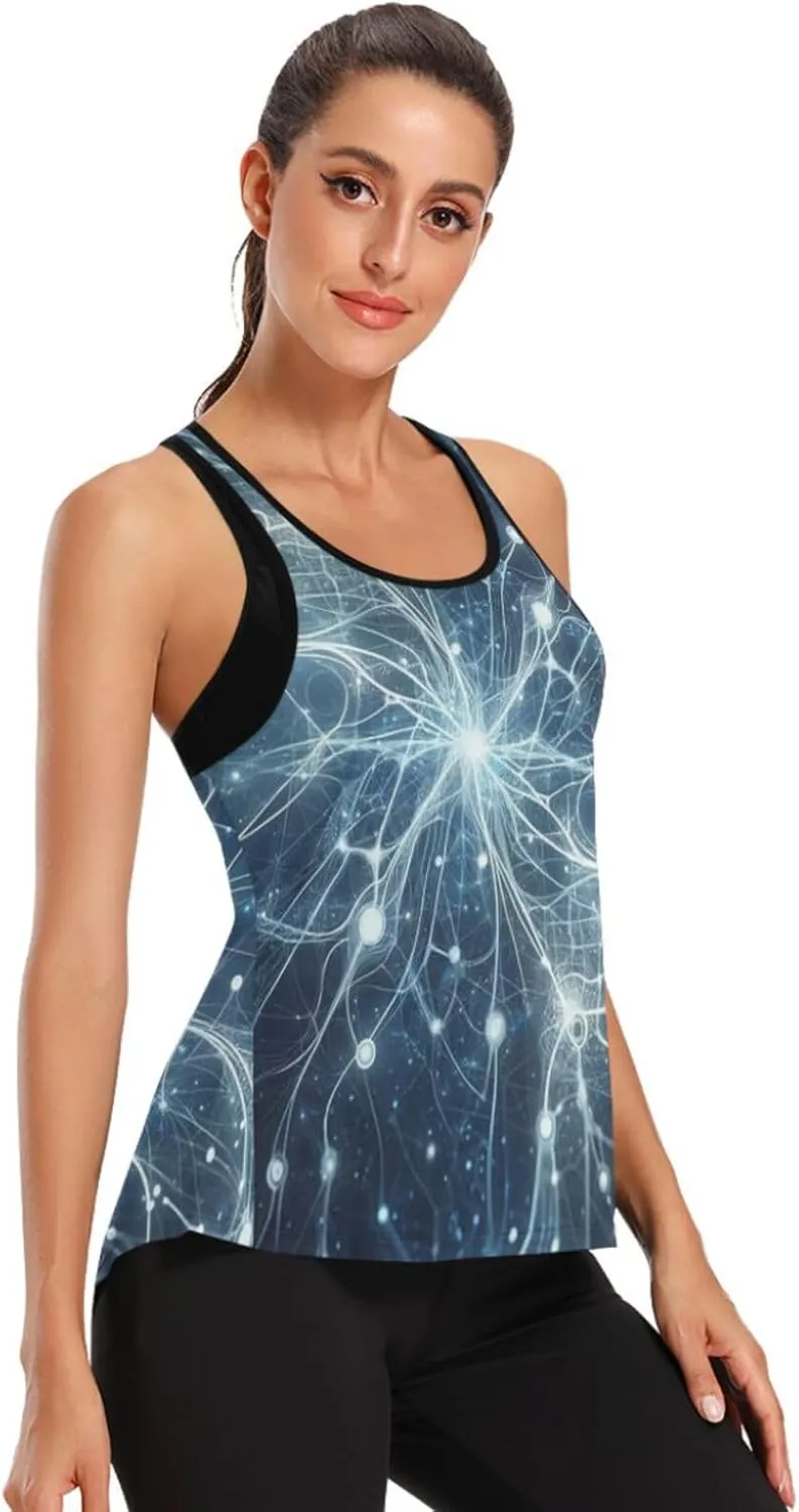 Women's Workout Tank Top Abstract-Neurons Sleeveless Sport Gym Top Athletic Yoga Tank Top