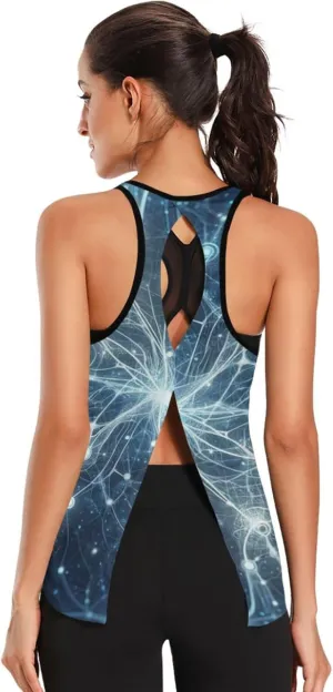 Women's Workout Tank Top Abstract-Neurons Sleeveless Sport Gym Top Athletic Yoga Tank Top