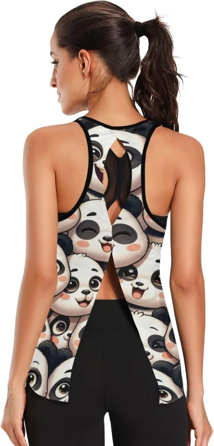 Women's Workout Tank Top Cute-Pandas Sleeveless Sport Gym Top Athletic Yoga Tank Top